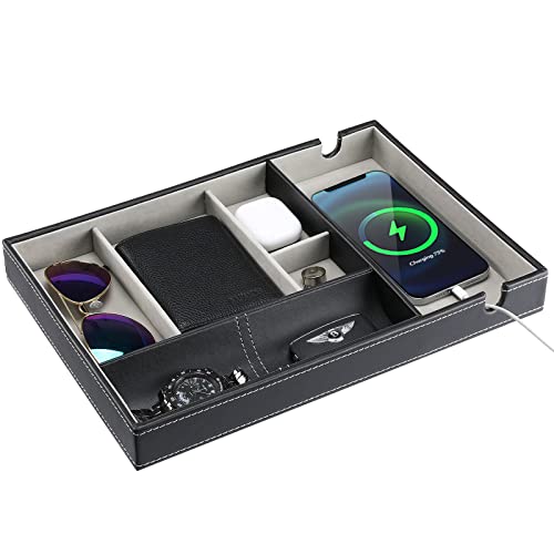 ProCase メンズ バレットトレイ ナイトスタンドオーガナイザー メガネ 鍵 財布 スマホ 腕時計 身の回り品収納 卓上収納 ブラック