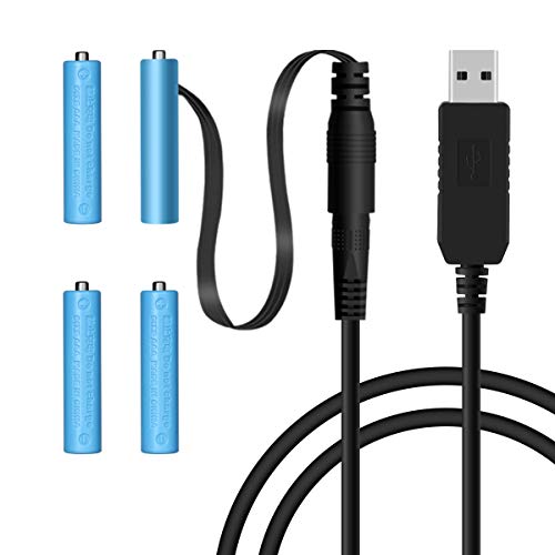 LANMU USB 5V-6V DC電源ケーブル ダミー電池 単4形バッテリー電源 4個セット電池 USB-DCケーブル付き 単4形バッテリー交換 電池スペーサー 繰り返し使用 父の日 クリスマス飾り/クリスマス/お正月/花火大会/ハロウィン 飾り