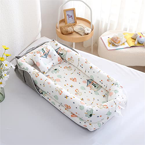 Luddy ベビーベッド 新生児 枕付き ベッドインベッド 折りたたみ式 携帯型ベビーベッド 添い寝 ポータブル 出産祝い 通気性 洗濯可能 0-24ヶ月