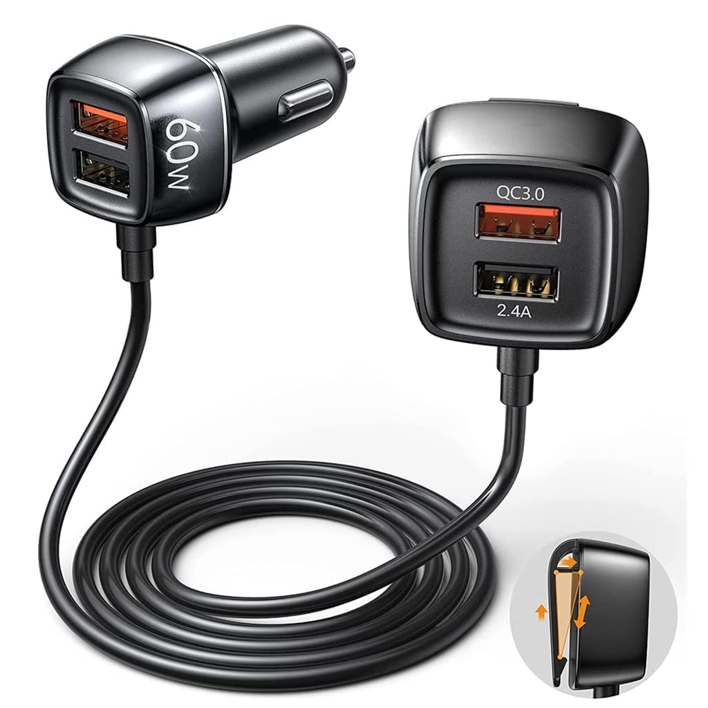 Zukida 車載充電器 Quick Charge 3.0 家族車載充電器 高速自動車充電器 4ポート60W QC 3.0車載充電器 USB 車載充電器 シガレットライターアダプター超高速充電 iPhone 13 12 11 Pro Max、Samsung Galaxy S22 S21 iPad MacBookProAirラップトップ用