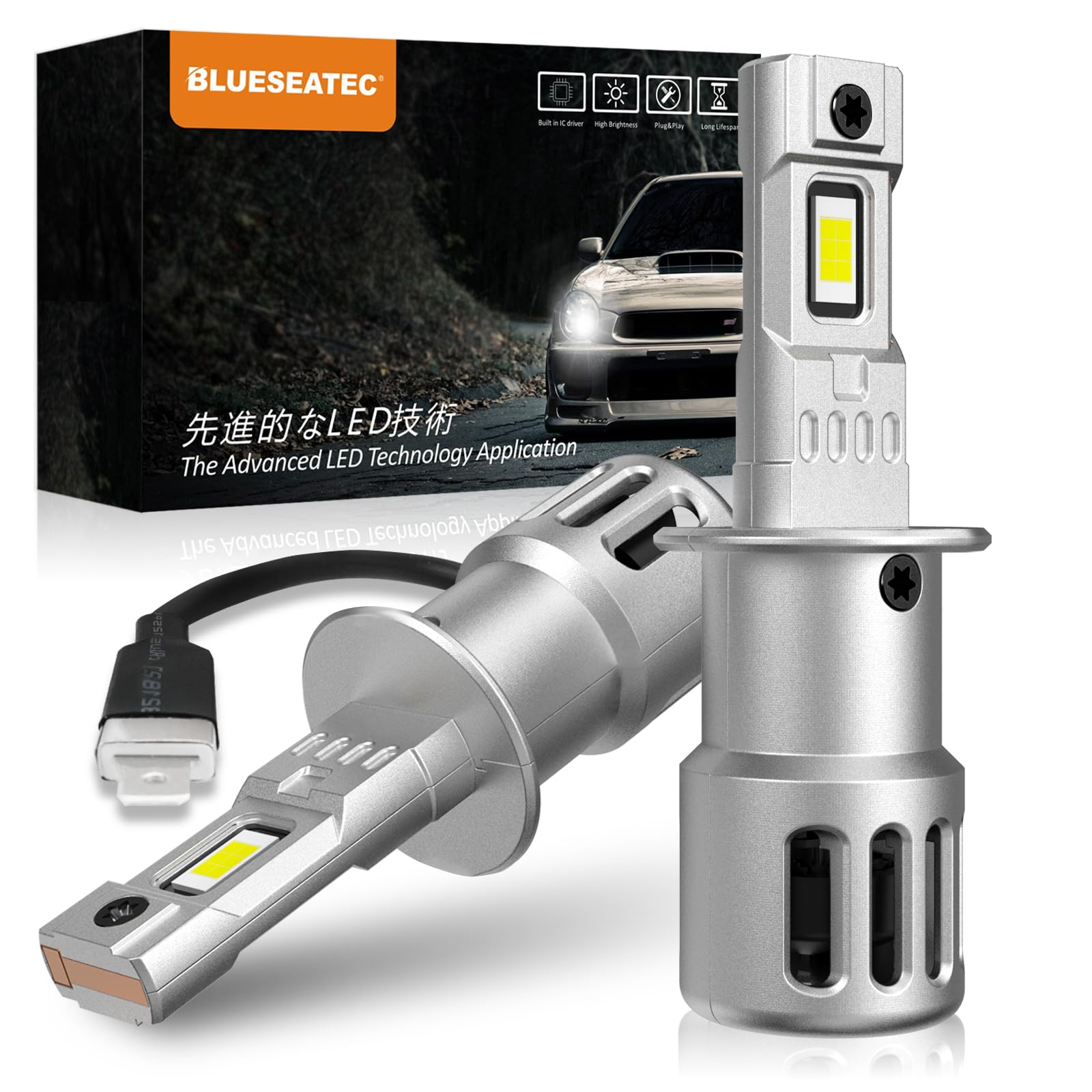 BLUESEATEC【爆光モデル】H1 led ヘッドライト 爆光 LEDフォグランプ 60W 6500K h1 ledバルブ 無極性 12V車対応 キャンセラー内蔵 ファン付き 静音設計 電流保護回路搭載 2個入