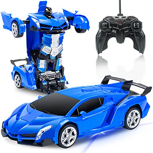 楽天PLAYS REGALTcvents ラジコンカー 変形 ロボット 車おもちゃ スタントカー ロボットに変身できる RCカー LED搭載 360度回転 子供おもちゃ 誕生日 クリスマス プレゼント （ブルー）