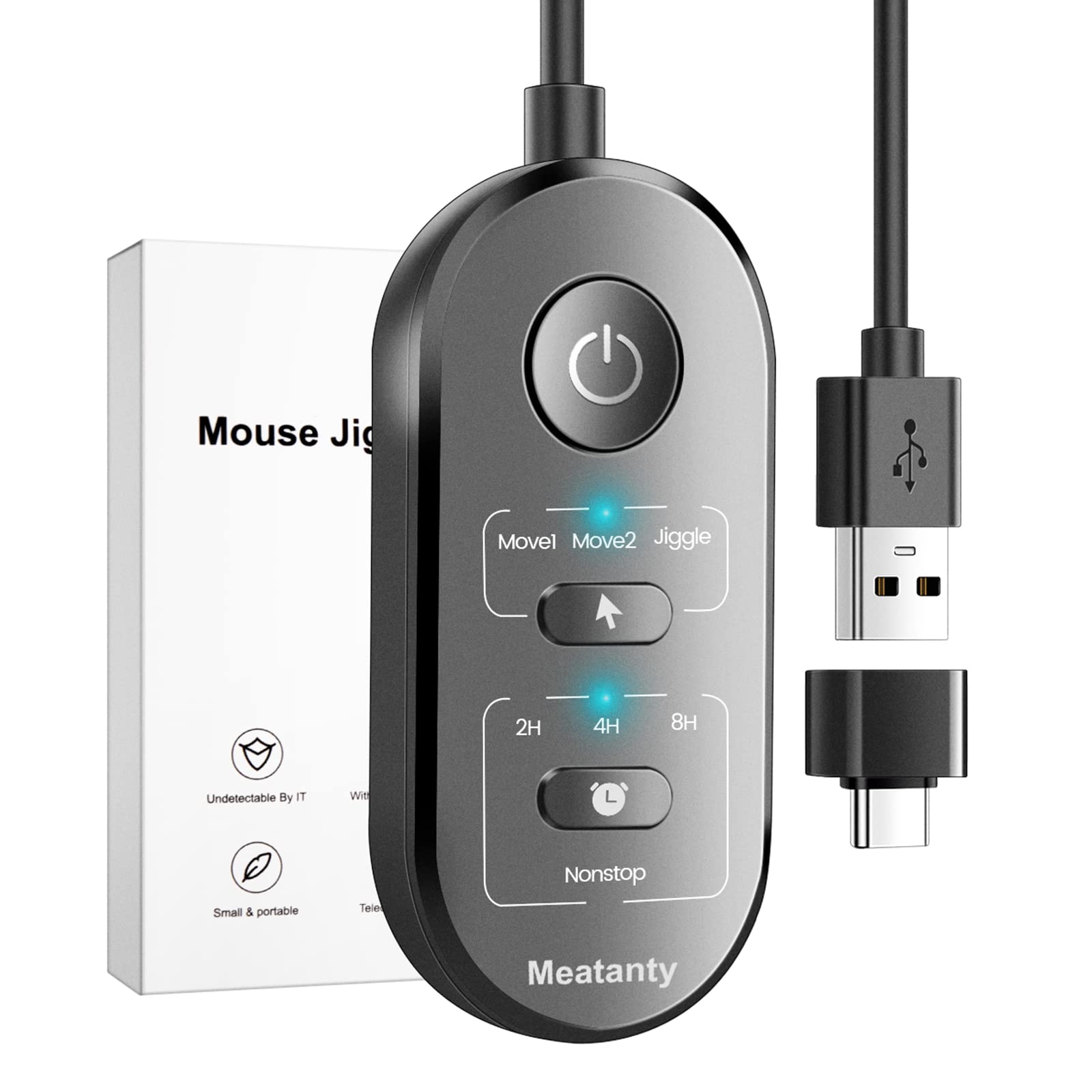 Meatanty 3 in 1 マウスジグラー USB マウスムーバー タイマー付き モード選択ボタンとON/OFFボタン分離型 mouse jiggler マウス 自動 動かす はマルチレール、ドライバなし、プラグアンドプレイ機能をサポートし、コンピュータをアクティブな状態に保つ