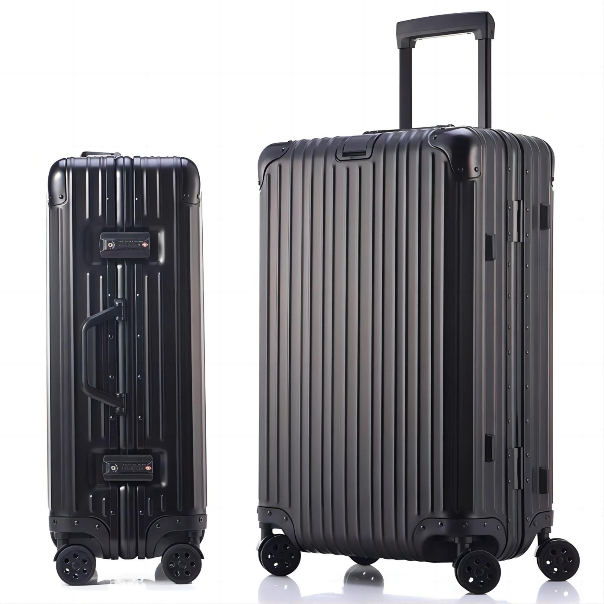 [Yuweijie] スーツケース キャリーケース オールアルミ合金ボディキャリーバッグ 4-6泊 機内持ち込み 耐衝撃 大型 軽量 静音ダブルキャスター TSAロック搭載 旅行 出張 Mサイズ, 黒 (Medium, Black)