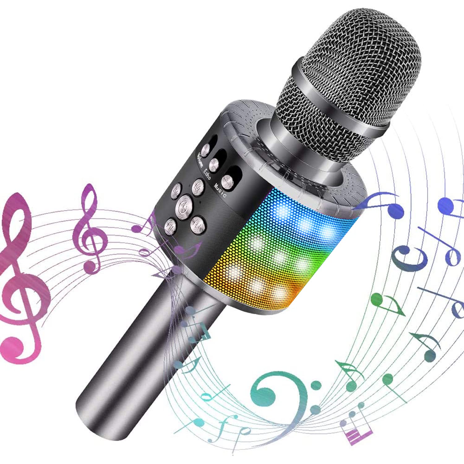 【送料無料】Verkstar カラオケマイク Bluetooth マイク ブルートゥース ワイヤレスマイク LEDライト付き&イヤフォンジャック付き TFカード機能 Android/iPhone/PCに対応