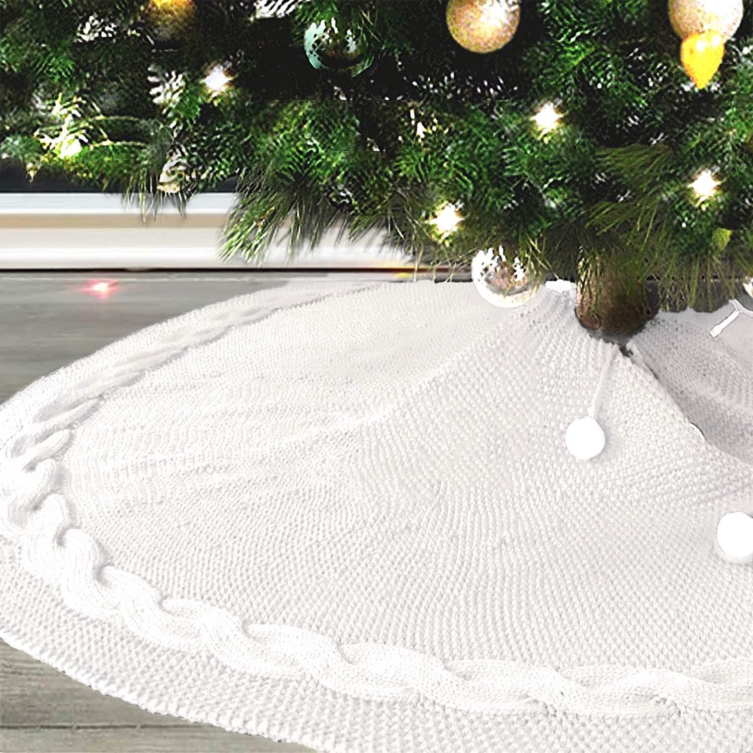 Ewolee クリスマスツリースカート 円形 120cm 北欧柄 ニット製 ツリースカート 下敷物 クリスマスツリー飾り 白い