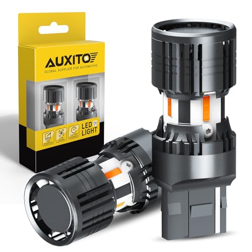 AUXITO t20 led ウインカー 兼 T20ピンチ部違い T20 LED ウィンカーバルブ 最新型 冷却ファン搭載 T20 シングル テールランプ アンバー 2個セット 12V ハイフラ 防止抵抗 内蔵 無極性 車検対応