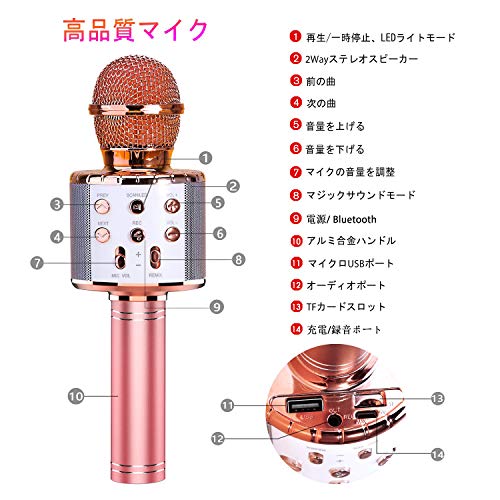 【送料無料】ShinePick カラオケマイク Bluetooth ワイヤレスマイク 録音可能 ワイヤレスマイク ノイズキャンセリング エコー機能搭載&伴奏機能 無線マイク 音楽再生 多彩LEDライト付き 家庭カラオケ Android/iPhoneに対応
