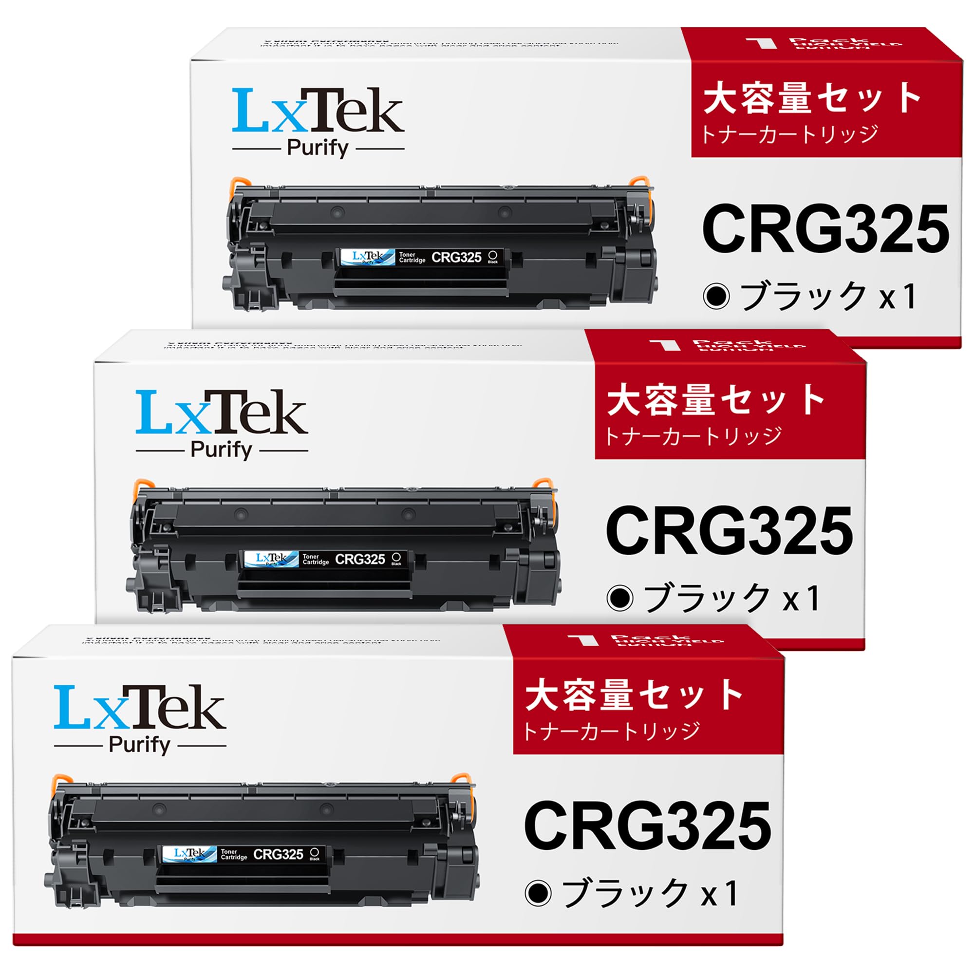 LxTek Purify CRG-325 3本セット 互換トナーカートリッジ キヤノン 用 325BK 互換トナー (印刷枚数約1,600枚) Canon 対応 CRG325 対応型番: LBP6040 LBP6030 大容量/説明書付/残量表示/個包装