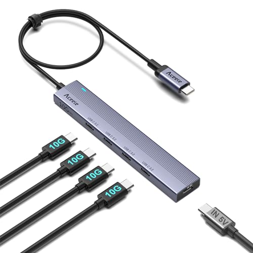 Aceele USB Cハブ 10Gbps 4ポート拡張 USB 3.2 Gen 2 ハブ60cmケーブル付き 4xUSB-C ポートとType-c電源ポート付きUSB C to USB 3.2 変換アダプタ、MacBook Pro、iMac、iPad Pro、Chromebook、Samsung Galaxy 用 在宅勤務 ゲームに最適