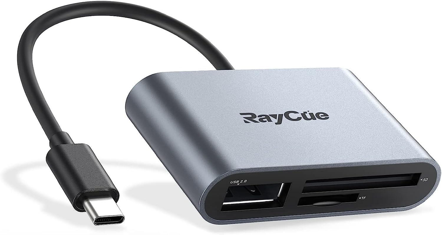 RayCue USB C - Micro SD TF[J[h[_[ iPad Pro MacBook Pro/Air ChromebookΉ 3-in-1 USBJJ[h[_[A_v^[ XPS Galaxy S10/S9 ̑USB CfoCXp A~ DF