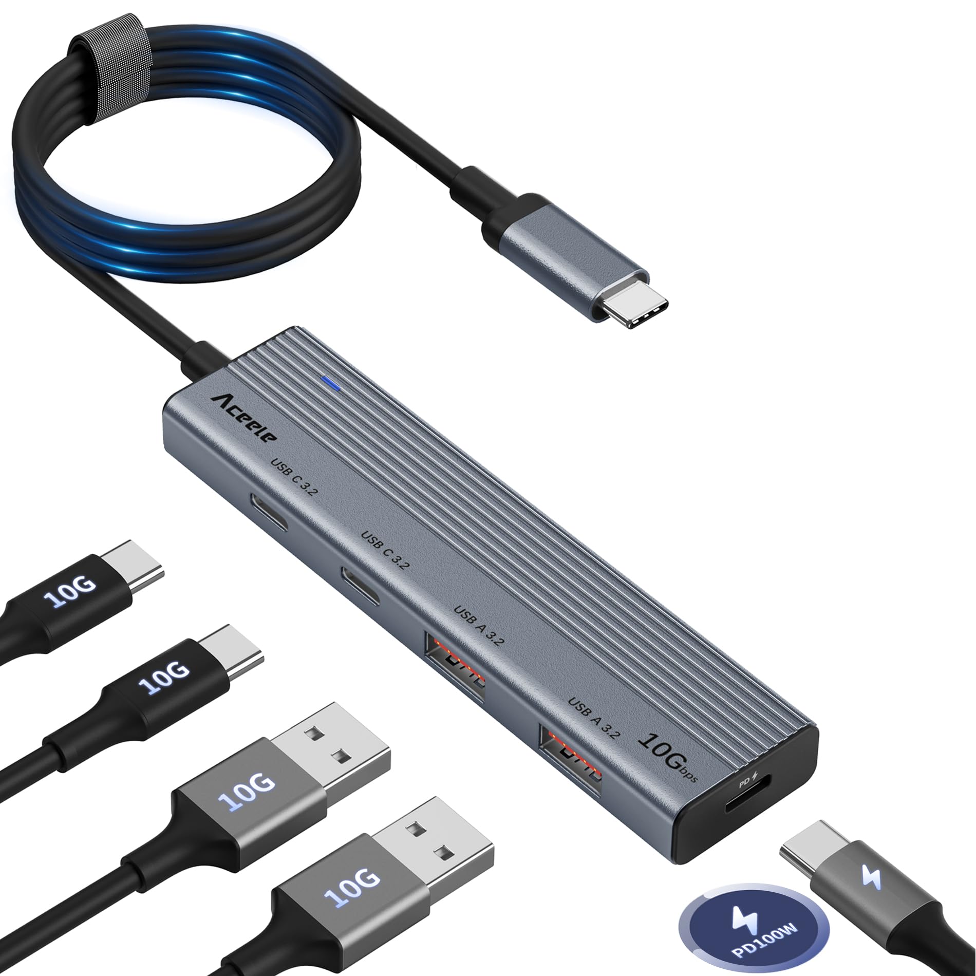 Aceele USB Cnu 10Gbps 100W PD}[d 5|[gg USB nu 100cm P[ut 3.2 f[^|[g` 2xUSB-A |[g 2xUSB-C |[gt MacBook Air/ProASurface ProAXPSAPCAtbVhCuAiPhone 15/15 Pro/p