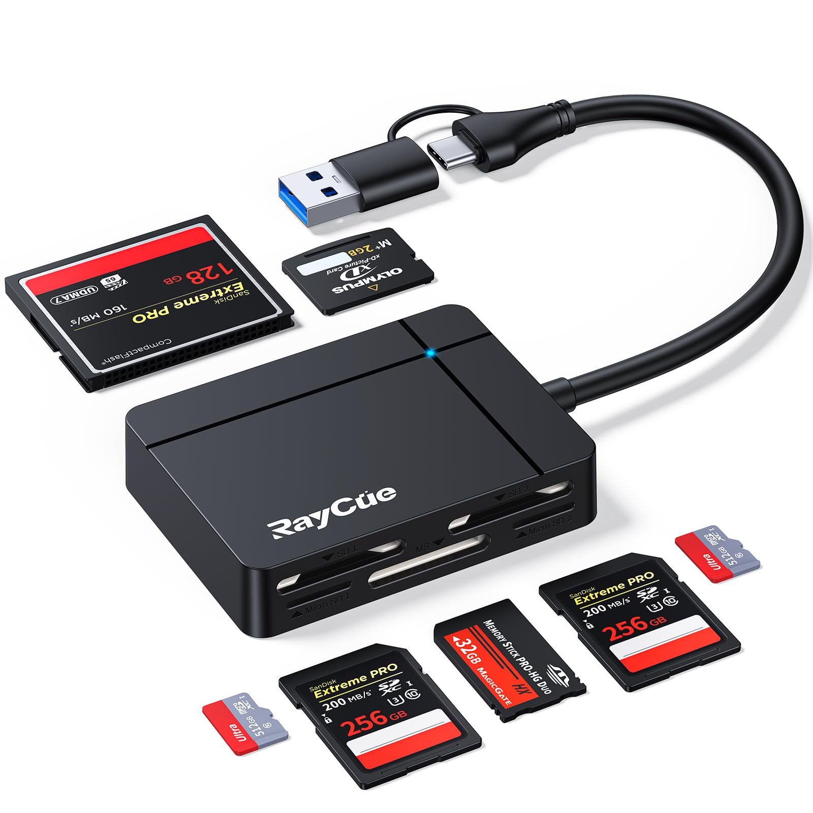 RayCue USB 3.0 Type-C SD J[h[_[ 7in1 USB-C&USB-A }CNSD [J[h[_[ 5̈قȂJ[h𓯎ɓǂݎ SDJ[h CFJ[h MicroSDJ[h XDJ[h MSJ[hȂǂɑΉ MacOS Windows Linux Chromep ubN