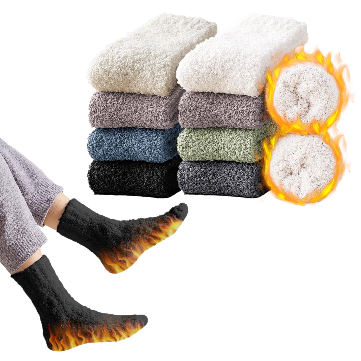 [TOWOOZ] もこもこ靴下 メンズ 冬 厚手 コーラルフリース 上質な ふんわり 極暖38度恒温・極暖-30度防寒 耐久性 伸縮性 室内 就寝 アウトドア 登山 キャンプ 人気ギフ 男女兼用 4足セット-ブラ…