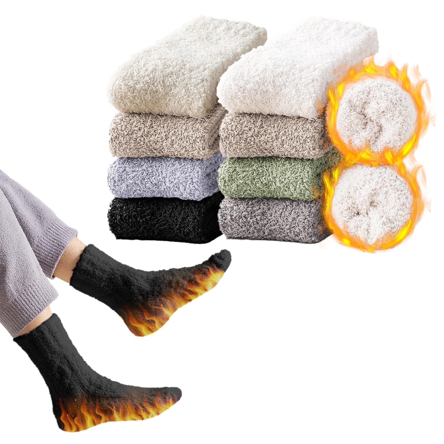 [TOWOOZ] もこもこ靴下 メンズ 冬 厚手 コーラルフリース 上質な ふんわり 極暖38度恒温・極暖-30度防寒 耐久性 伸縮性 室内 就寝 アウトドア 登山 キャンプ 違う色セット 男女兼用 4足セット-…