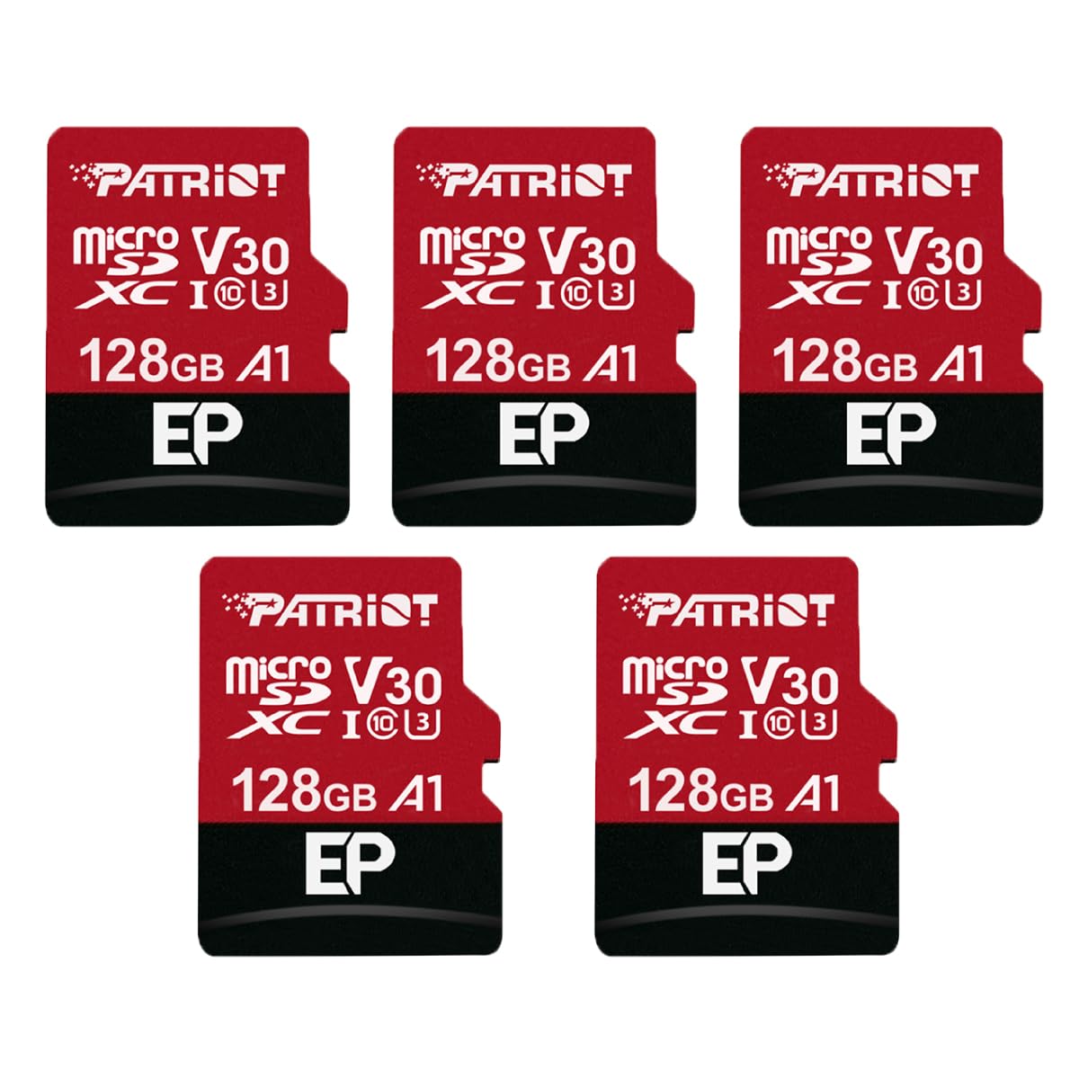 Patriot 128GB A1 / V30 Micro SD Card for Android Phones and Tablets, 4K Video Recording - 5 Pack, Lot of 5