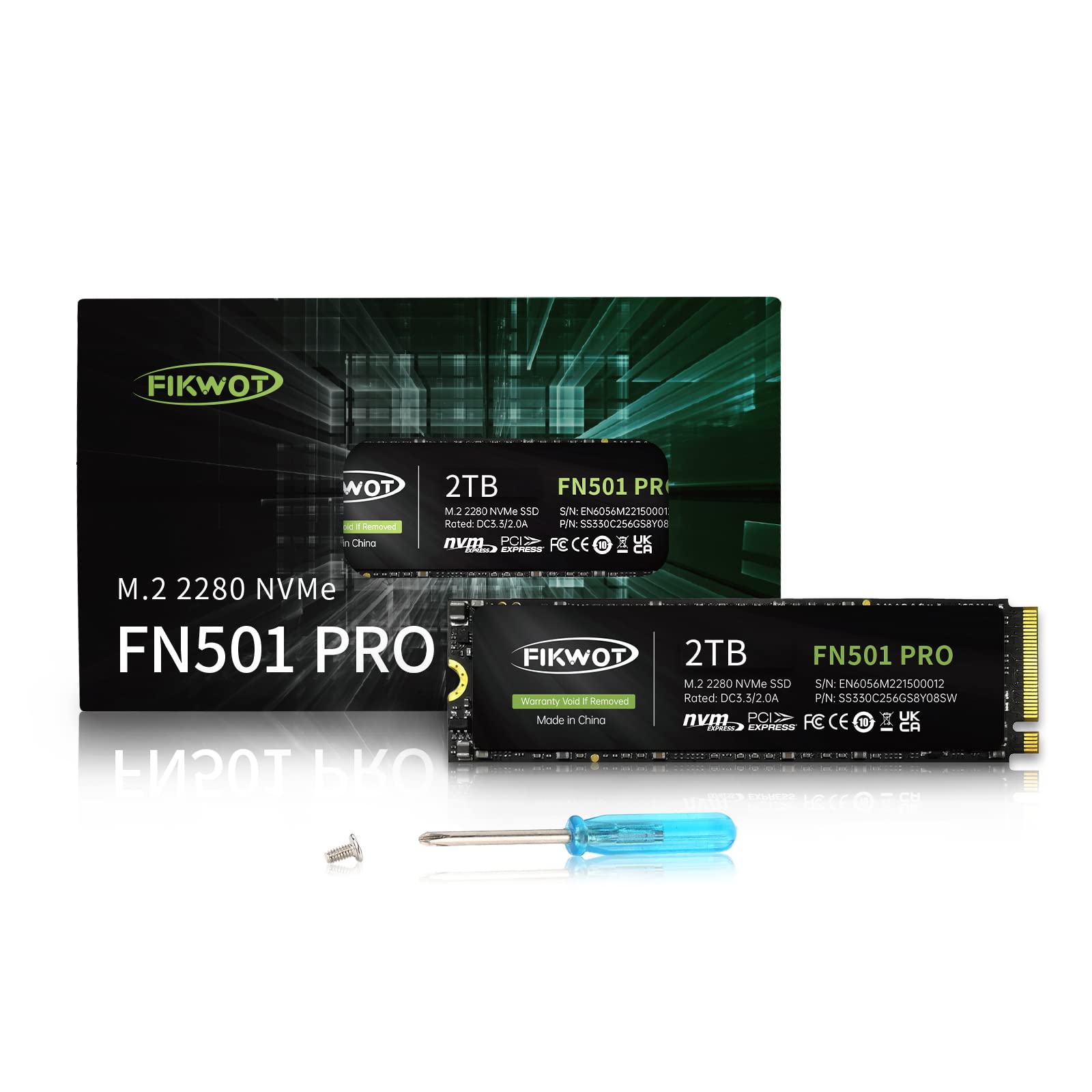 Fikwot FN501 Pro 2TB NVMe SSD M.2 2280 PCIe Gen3 x4 内蔵 SSD グラフェン冷却ステッカー付き 最大 3500MB/s SLC キャッシュ 3D NAND TLC ラップトップ、 デスクトップと互換性あり メーカー3年保証