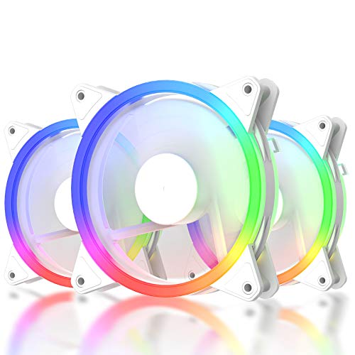 upHere 120mm RGB PCケースファン LEDリングで周りが光る 静音タイプ 25mm厚 6PIN SATA電源 コントローラーとリモコン付き 白い枠 3本1セット 【RGB06-3】