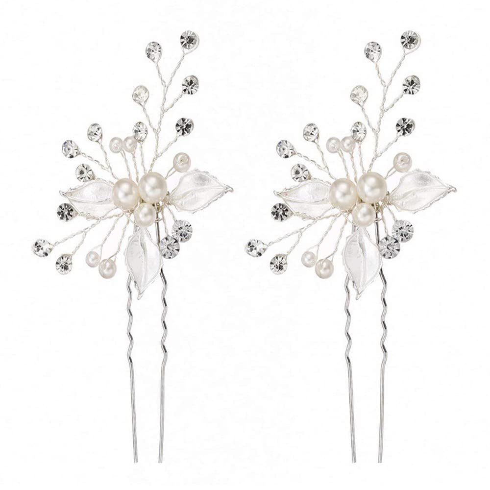 【送料無料】DFsucces ゴールドヘアピン 三つ葉 ヘアピン 結婚式 二次会 発表会 卒業会 パール 髪飾り (シルバー-2本セット)