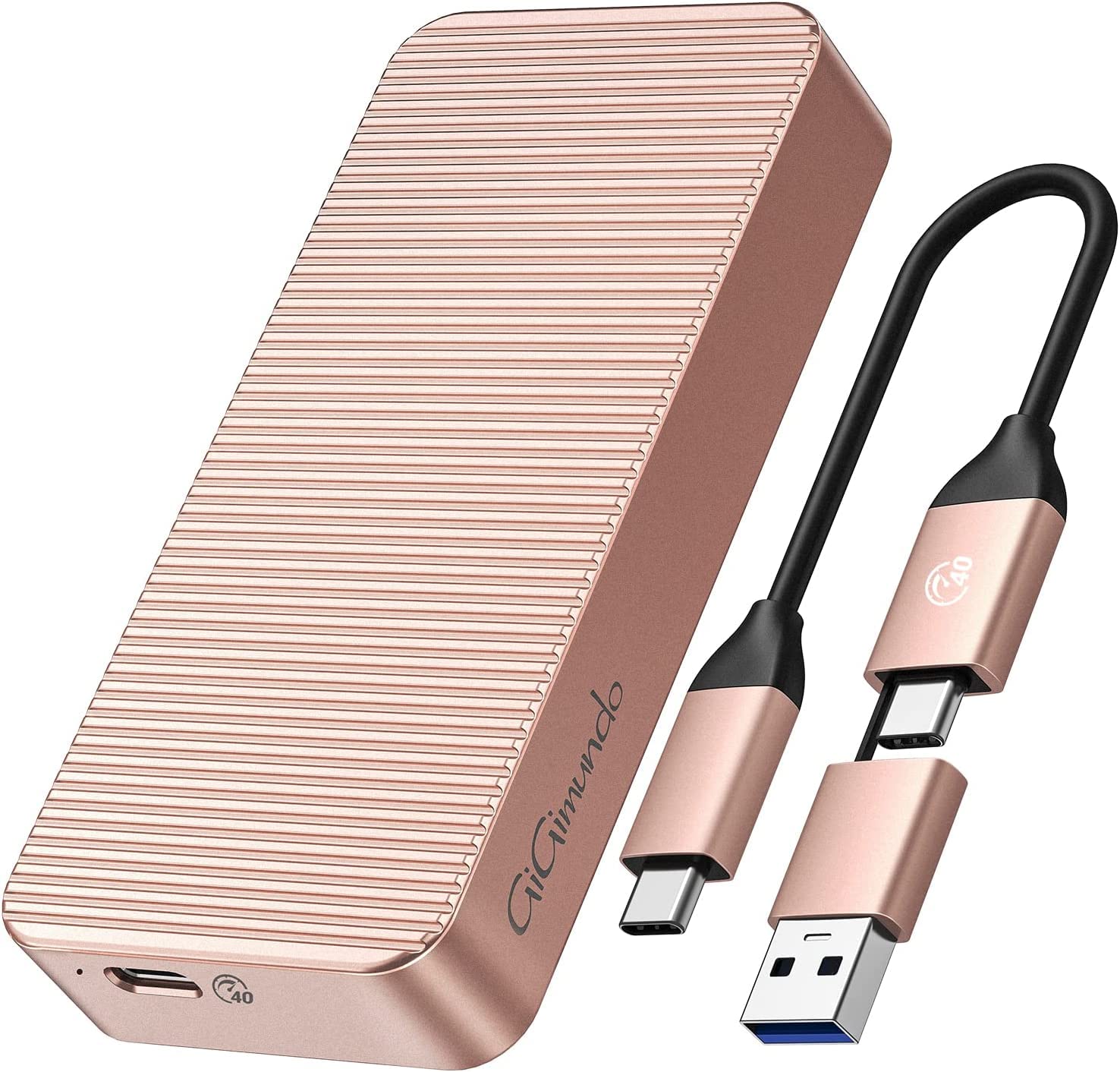 GiGimundo M.2 SSD 外付けケース40Gbps Thunderbolt 3/4 アルミ材質 高放熱 USB3.2/3.1/3.0互換性ありUASP&Trim対応 2-in-1 USB4.0 NVMe 高放熱 ポータブル C to C/A 付き M.2 SSD外付け エンクロージャ AJM40C (40Gbps-ローズゴールド)