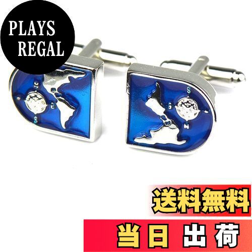 【送料無料】Rockyu カフリンクス メンズ ブランド シルバー ブルー 半 マップ 地図カフス ビジネス 出..