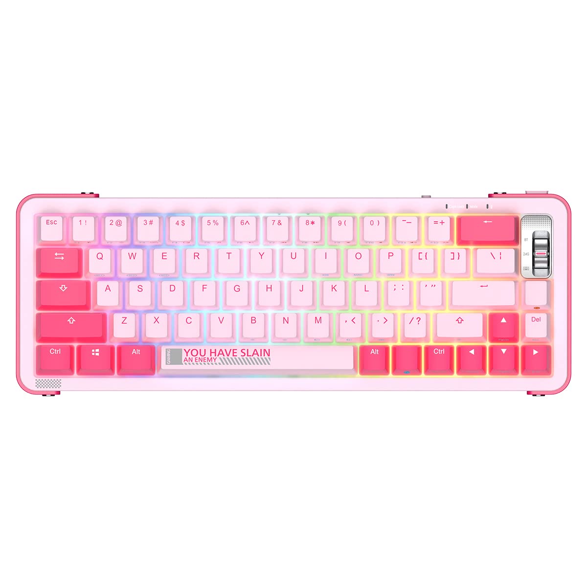 YUNZII Y68 65% ホットスワップ可能なワイヤレス メカニカル キーボード 無線キーボード RGB バックライト付き ダブル ショット PBT キーキャップ ゲーマー/Mac/Win用(Gateron Pro 黄軸,Y68ピンク)