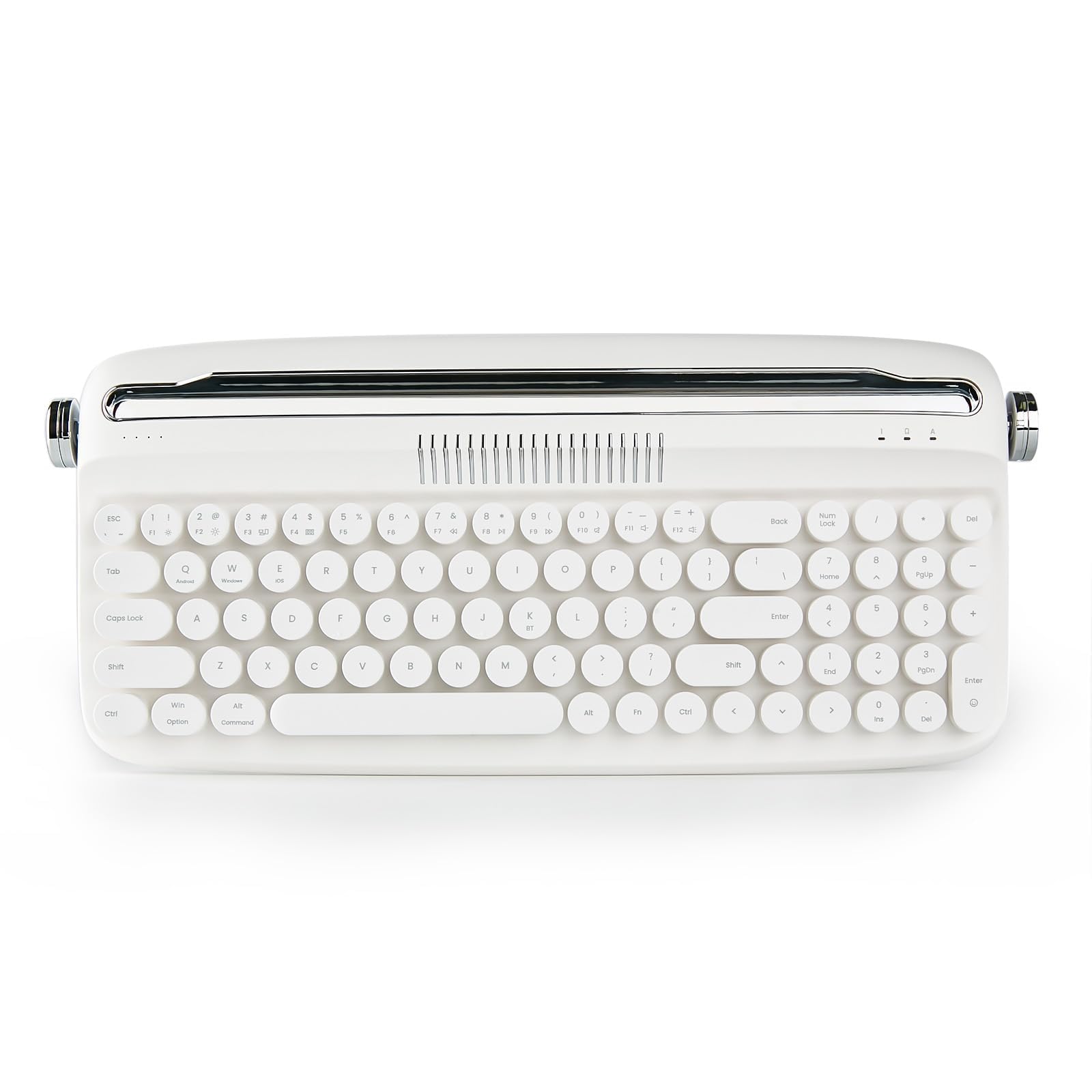 YUNZII タイプライターキーボード ワイヤレス アップグレード キーボード スタンド一体型 USB-C/Bluetoothキーボード かわいい 丸いキーキャップ マルチデバイス対応 ノブコントロール Win/Mac対応(B309, ホワイト)
