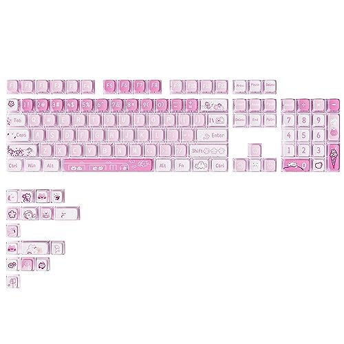 商品情報商品の説明YUNZIIキーキャップ 材質：85％PBT プロファイル：チェリープロファイル/XDAプロファイル主な仕様 【PBTキーキャップ】YUNZIIキーキャップセットは、キャラクターが消えることのない超耐久性のPBTプラスチックで高品質を実現します。ABS素材と比較して、PBTは珍しくて、質感があり、耐久性もあります。乾燥していて、油っぽくなりにくいです。br【熱昇華プロセス】印象的な配色と楽しいタイピング体験を保証するために、YUNZIIキーキャップは高品質のPBTを適用します。キーキャップは、耐水性と防塵性で全体的な耐久性を高めます。br【KSAプロファイルのキーキャップ】KSAプロファイルでデザインされたこのカスタムキーボードキーキャップは、プリンのように2層にデザインされています。キュートな模様のトップと透明なベースはRGB効果を発揮し、キーボードのタイピング音をより良くします。br【キーボードレイアウトとMXスイッチに完全対応】このキーキャップセットには120個以上のキーキャップがあり、61/87/104/108/84/64/98/96やフルサイズのメカニカルキーボードなど、どんなサイズのキーボードにもフィットします。一つのセットですべてのキーボードに対応できます。キーボードをカスタムするには良い選択です。br【ご注意】パッケージには、キーキャップと1個のキーキャッププラーのみが含まれています。