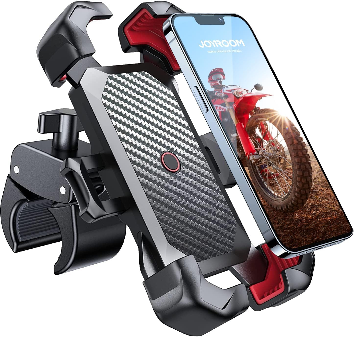 バイク スマホホルダー JOYROOM 2024 バイク用 携帯ホルダー 振動吸収 自転車 オートバイ用 スタンド マウント スマホ置き 原付 固定 「ワンタッチで自動ロック」片手操作「10秒で取り付け」360度回転 脱落防止 強力保護 耐久性 脱着簡単 iPhone15 Samsung Galaxy S21,