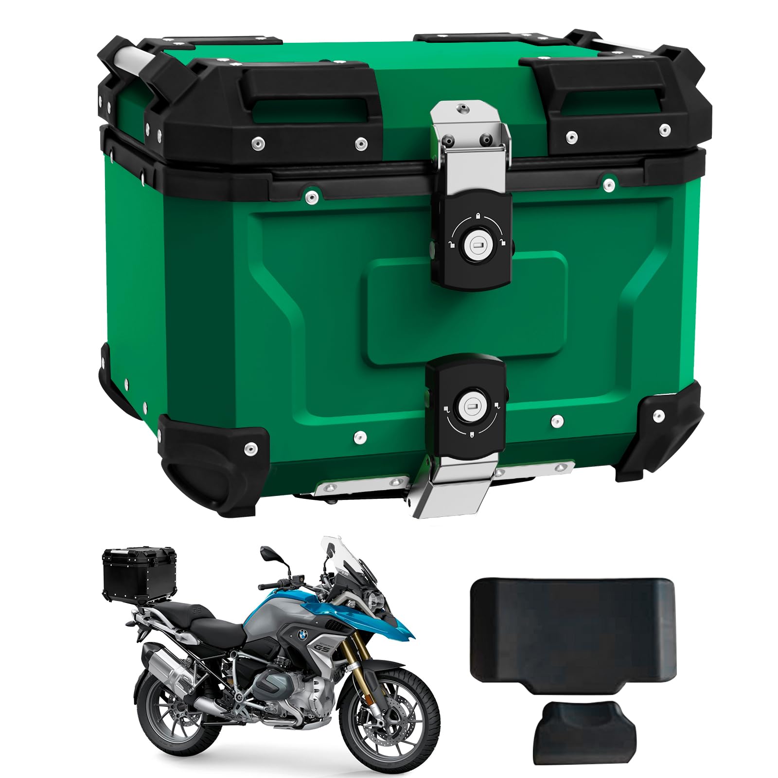 WANDA バイク用リアボックス リアボックス 【純粋アルミ製 45L/55L/65L/80L 大容量 完全防水】 ステンレスヒンジ使用 トップケース バイクボックス パニアケース バイクケース 軽量 アルミ製 汎用 取付ベース付 簡単脱着 キーロック可能 防犯対策 鍵2本付 交換可能 四角