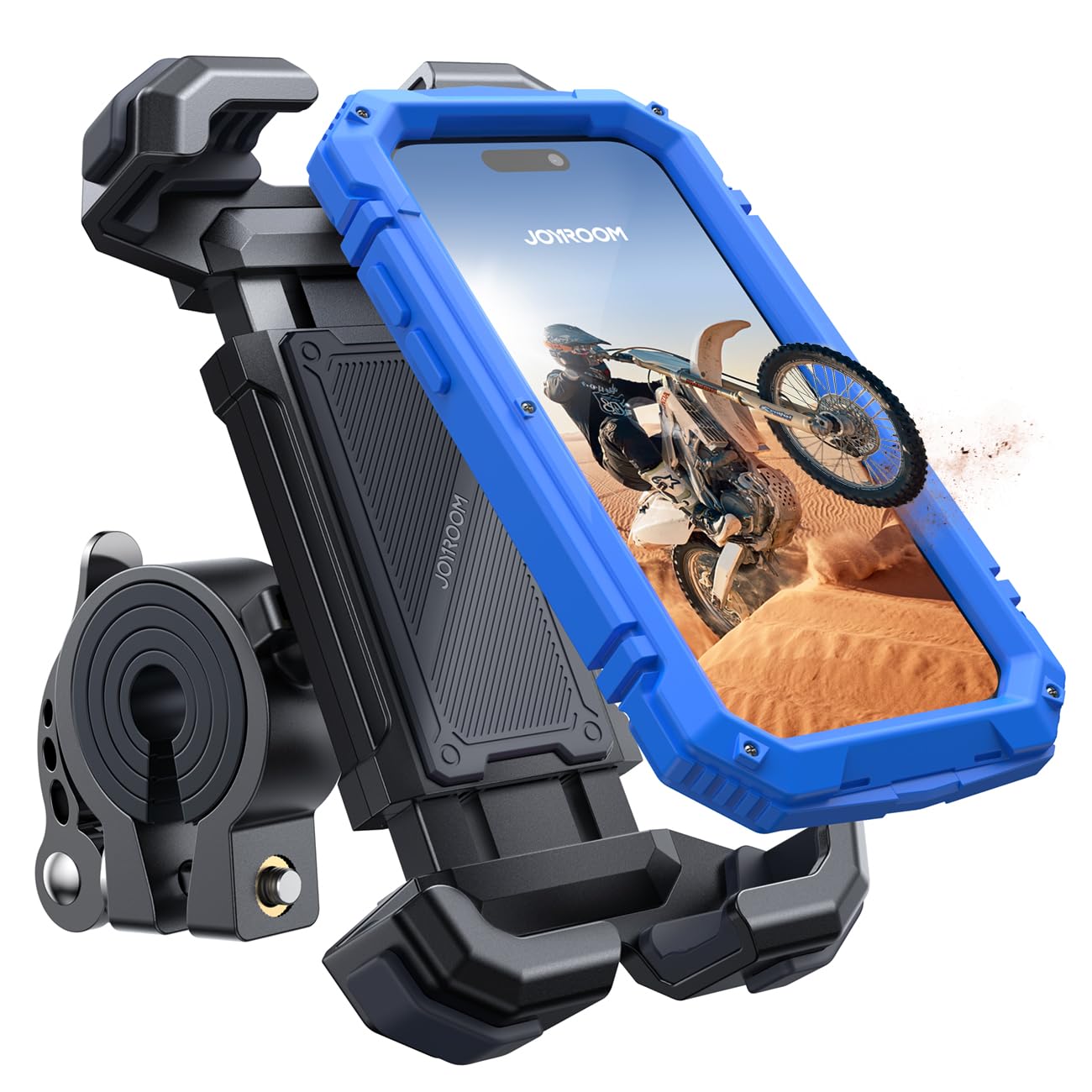 バイク スマホホルダー スタンド 2024進化 JOYROOM 【スマホの保護者】 バイク用 携帯ホルダー 自転車 オートバイ用 振動吸収 原付き マウント スマホ置き motorcycle phone mount 360度回転可能 片手操作 落下防止 防振 振動防止 強力保護 iPhone15/ 14/13/12/11/8/7/6