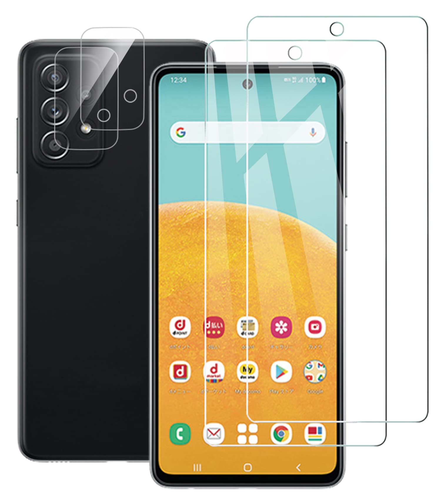 【2+2 セット】Galaxy A52 5G SC-53B ガラスフィルム（2枚入り）＋カメラフィルム（2枚入り）ZXZone Galaxy A52 レンズ保護フィルム 全面保護フィルム 硬度9H 高透過率 飛散防止 強化ガラス 耐衝撃 液晶保護フィルム 指紋防止 気泡ゼロ 自動吸着 貼り付け簡単