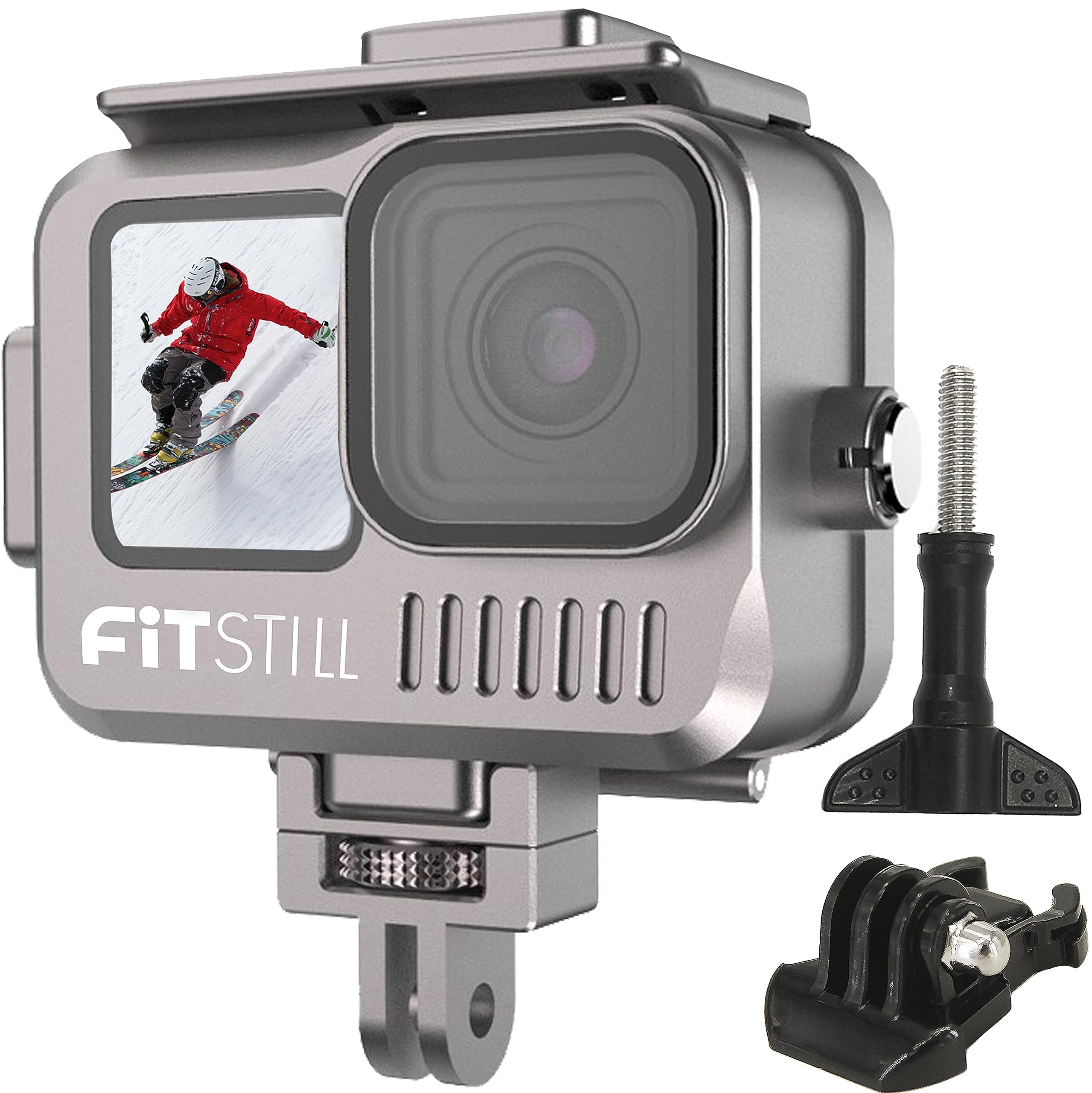 FitStill 60M/196FT アルミニウム合金防水ケース Go Pro Hero12/Hero11/Hero10/Hero9 ブラック用、水中保護ブラケットアクセサリー付き Go Pro Hero 12/11/10/9 ブラック アクションカメラ用