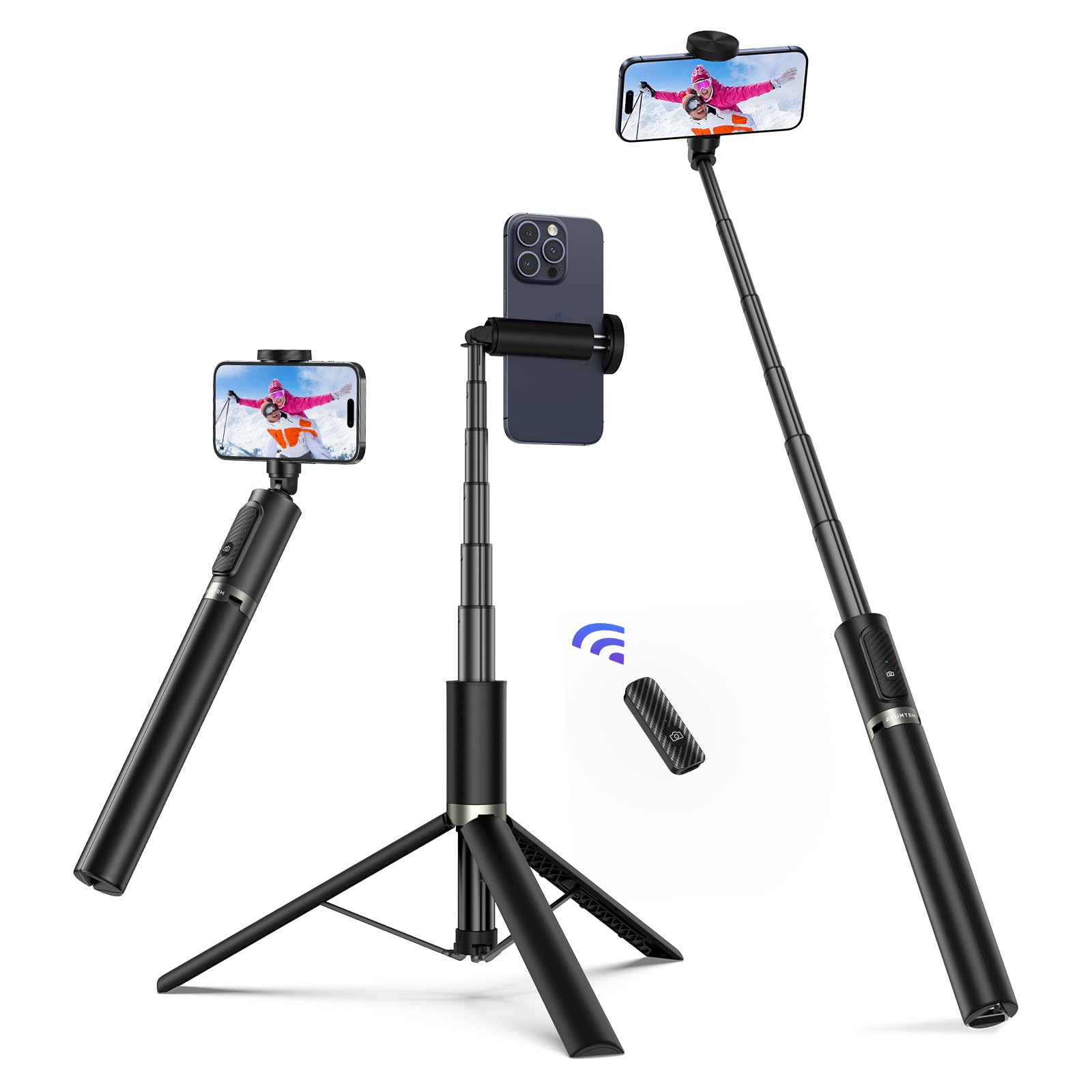 ATUMTEK（アトムテック）スマホ三脚 自撮り棒 耐衝撃 ロング セルフィースティック - Bluetoothリモコン付属でアルミ製の軽量かつ安定 卓上三脚 iPhone14 & Android対応 - セルフィー セルカ棒 - WEB会議、旅行、撮影に最適 - 172cm ブラック 1