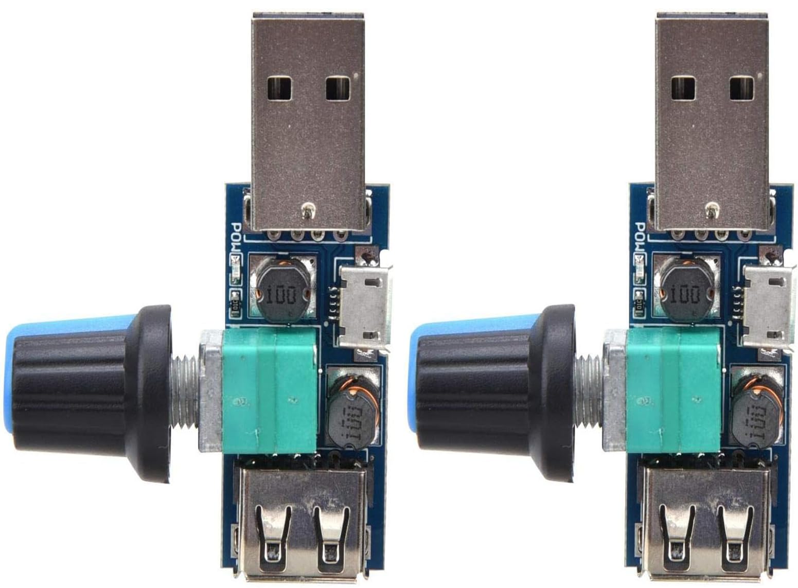 商品情報商品の説明説明 USB速度コントローラ スピードコントローラ パワーコントローラ スピードレギュレーター スピードコントローラスイッチ 変速スイッチモジュール ミニ回転制御ポテンショメータ DCモーター ミニモータ 速度コントローラー 制御モジュール 無段階調節 無段階 USB扇風機風量 スイッチ調整可能 LED調光 LEDインジケータ付き ボリューム 2個入り主な仕様 【仕様と動作環境】仕様：サイズ：3.6cm×5cm/1.41×1.96インチ。動作環境：電源範囲：DC 4V〜12V、出力範囲：DC 2.5V〜8V、定格電力：5W（過負荷使用しないでください）br【風は自由に調整でき】無段階速度レギュレータの出力電圧範囲は2.5V〜8Vの間でスムーズに変化するため、オフィス、寮、ベッドサイドなどに適しています。ノブを時計回りに回すと、風量が増加し、反時計回りに回すと風量が減少になり、ツマミにON/OFFスイッチ機能が付いています。ファンの風速を調整でき、快適さが大幅に向上します。br【多機能】このUSBスピードコントローラはLEDランプ照度、ファン風速を調整、快適さが大幅に改善できます。本機をランプや電化製品と直列に接続し、つまみを回して調光、調速、電圧、温度をコントロールします。br【安定した性能】：こ人気あるの電子モジュールにする耐久性、安定性、静音性、低発熱性などエレガントな外観と安定した性能を備えています。br【使用簡単】：USBファンコントローラーはとても使いやすいです。スマホのの充電器、パワーバンク、コンピュータのUSBなどに接続し、ファンのUSBプラグをガバナーのUSBポートに挿入してから、調整ノブを回して、大小風量を調整します。ファンを2段階で調整する場合は、ファンを1つのギアに入れてください。そうしないと、速度を調整できない場合があります。