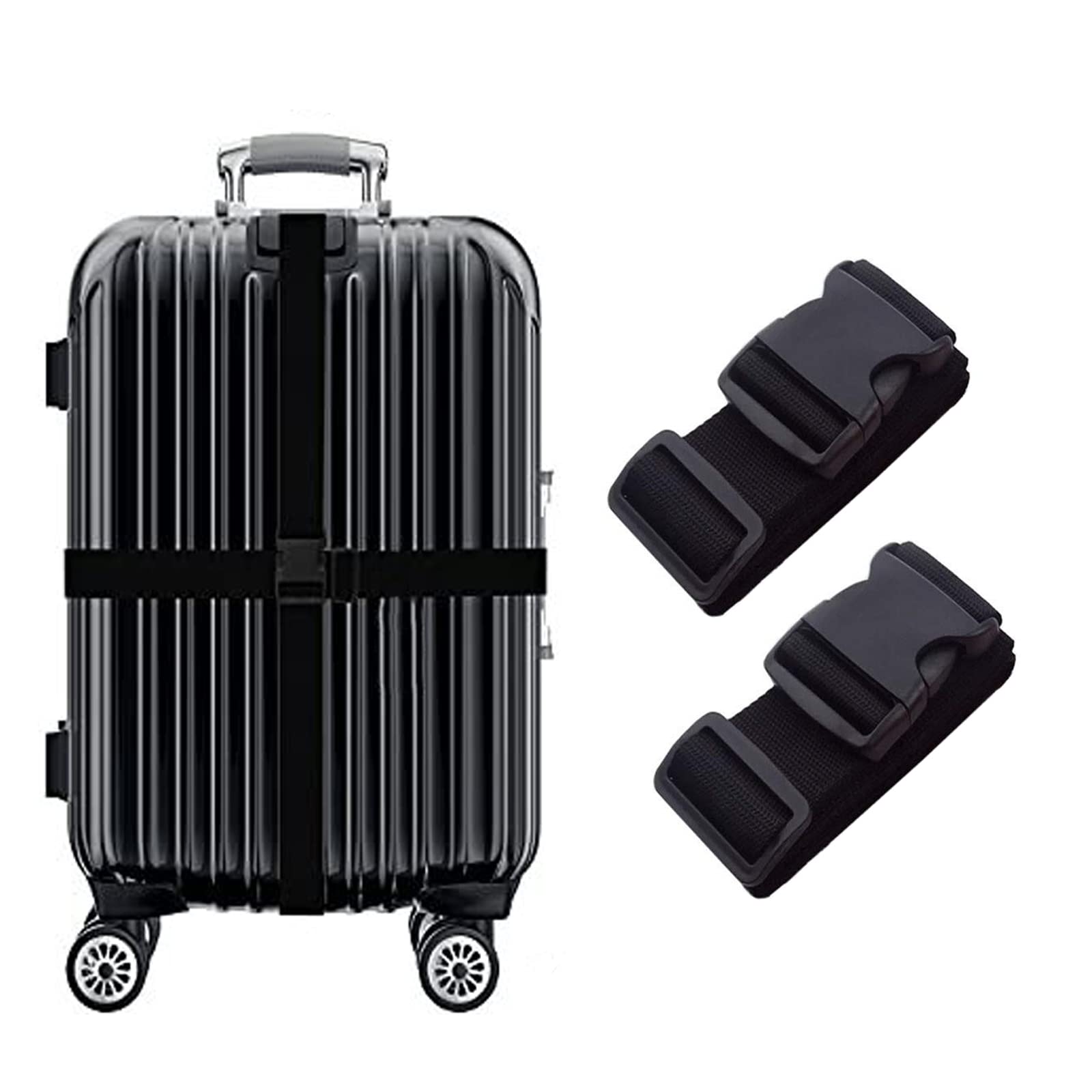 DFsucces スーツケースベルト ワンタッチ式 荷物固定 調節可能 荷崩れ防止 紛失防止 高弾性スーツケース留めベルト 旅行便利グッズ (ブラック-2本セット)