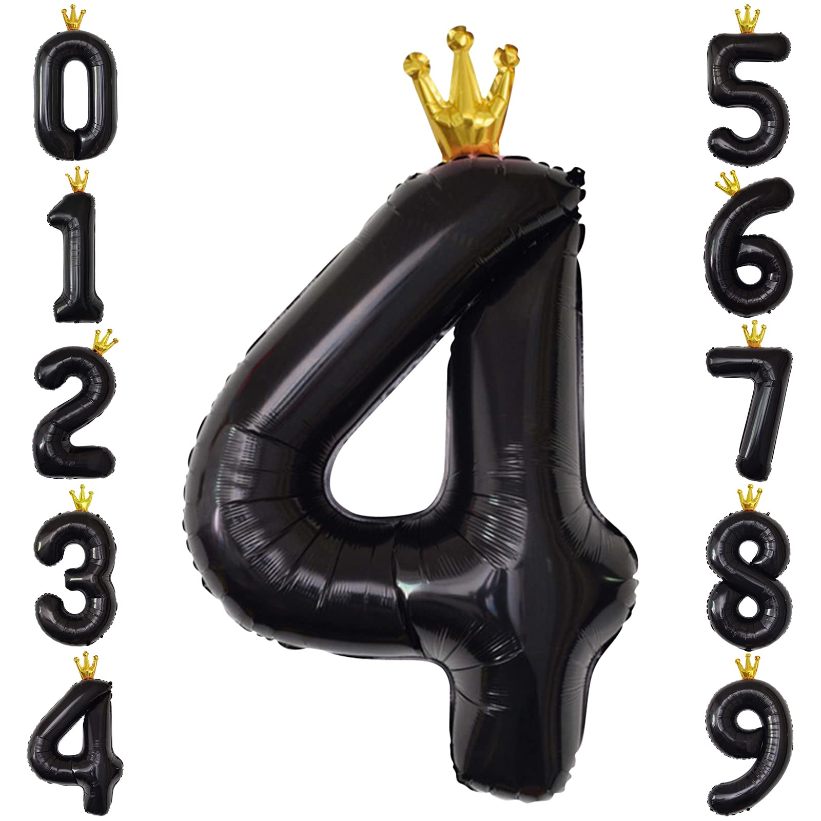 GRESATEK バルーン 数字 風船 誕生日 黒 40インチ 大きい ナンバー4 バースデーバルーン 王冠付き クラウン 飾り付け 結婚式 パーティー 記念日 ウェディング ブラック 1