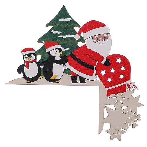 DERAYEE クリスマス 飾り 木製 透かし彫り ミニ ドア掛け 装飾 かわいい 飾り付け 玄関 オーナメント ドアデコレーション 贈り物 プレゼント (サンタとペンギン)