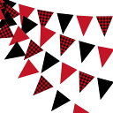 PinkBlume 赤と黒の格子縞 三角旗 3本セット 紙 ガーランド ホオジロ バナー パーティーの装飾約12m長 クリスマス レッドブラック バッバッファローチェック ペナント 結婚式吊り飾り 誕生日 飾り付け ハロウィンパーティーデコレーションアウトドア 旗