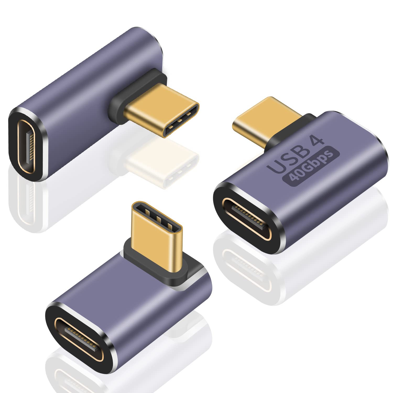 Duttek USB Type C 変換アダプタL字, 40Gbps USB C 変換アダプタ 90度L字L型USB Cオス対メスアダプタは8k@60HZと100W 5Aの急速充電をサポート、Thunderbolt 3/4とUSB Type Cインターフェースデバイスと互換性がある。(3種類)適格請求書行可