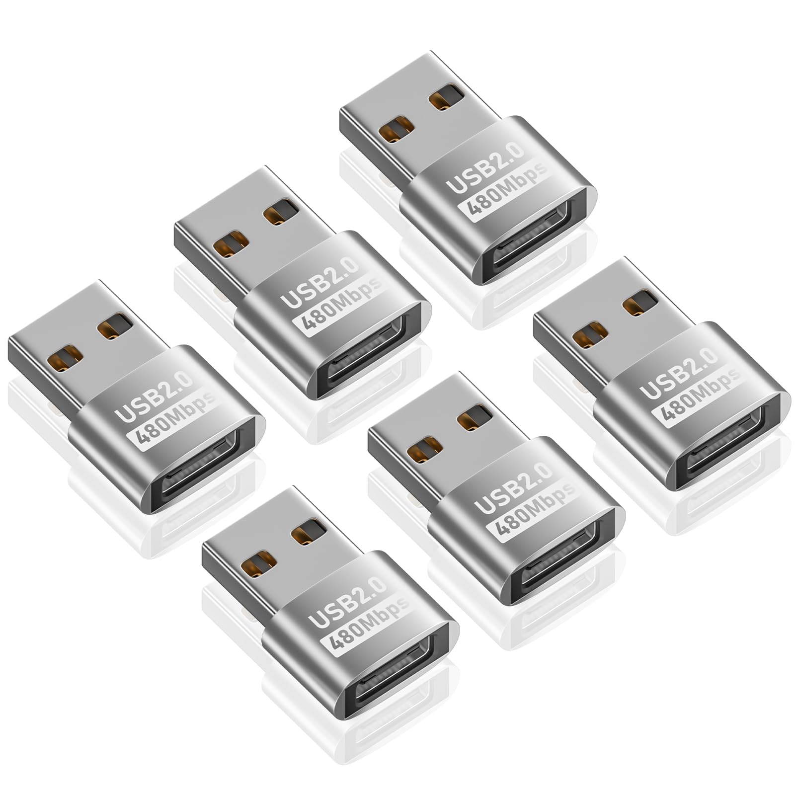 Duttek USB2.0 USBC延長アダプタ6パック、USB 2.0タイプAオスUSB Type cメス延長コネクタは、480Mbpsのデータ転送、OTG機能および携帯電話、ノートパソコン、USBキーボード、フラッシュドライブ、カメラの充電をサポートしま。