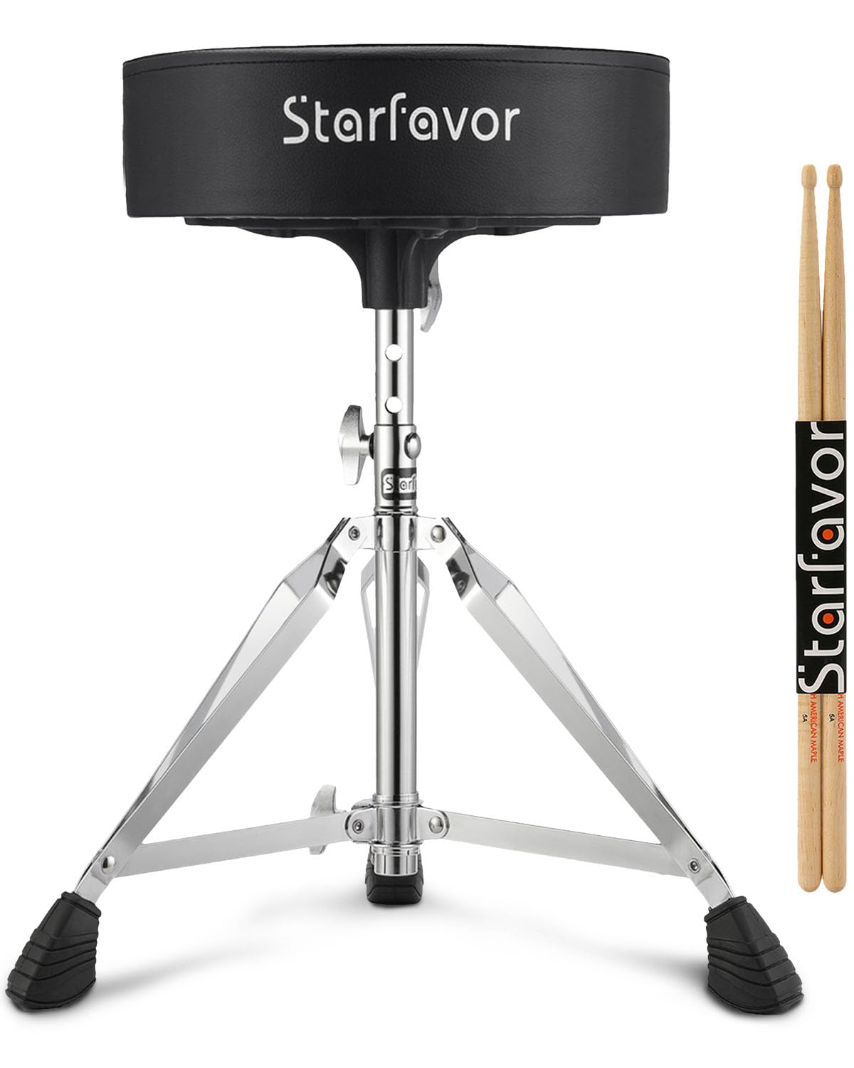 Starfavor ドラムスローン 50~55cm高さ調整パッド入りシートドラムスツール ダブルブレース設計ドラム椅子 5Aドラムスティック付き 子供と大人のための ST-300