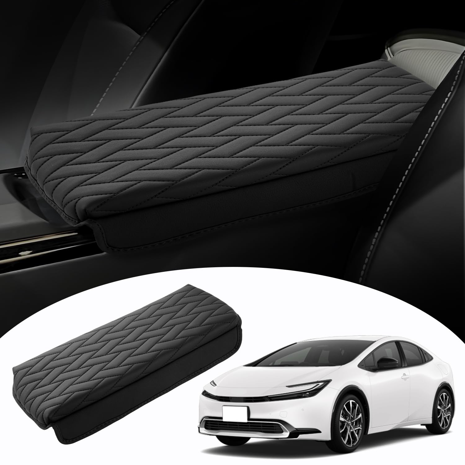 【送料無料】Mozan トヨタ 新型 プリウス 60系 に適合 アームレストカバー アームレストクッション PRIUS ZVW60/MXWH60 5代目 2023年-現行 アームレストパッド 平行四辺形柄 コンソールボックス保護カバー 肘置き 肘掛け 専用設計 保護カバー 汚れ防止 アクセサリー パーツ