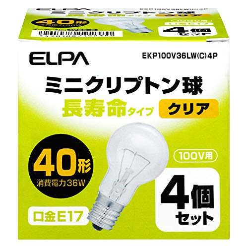 エルパ (ELPA) 長寿命ミニクリ36W4P 電球 豆電球 100V 口金E17 4個入 クリア EKP100V36LW(C)4P