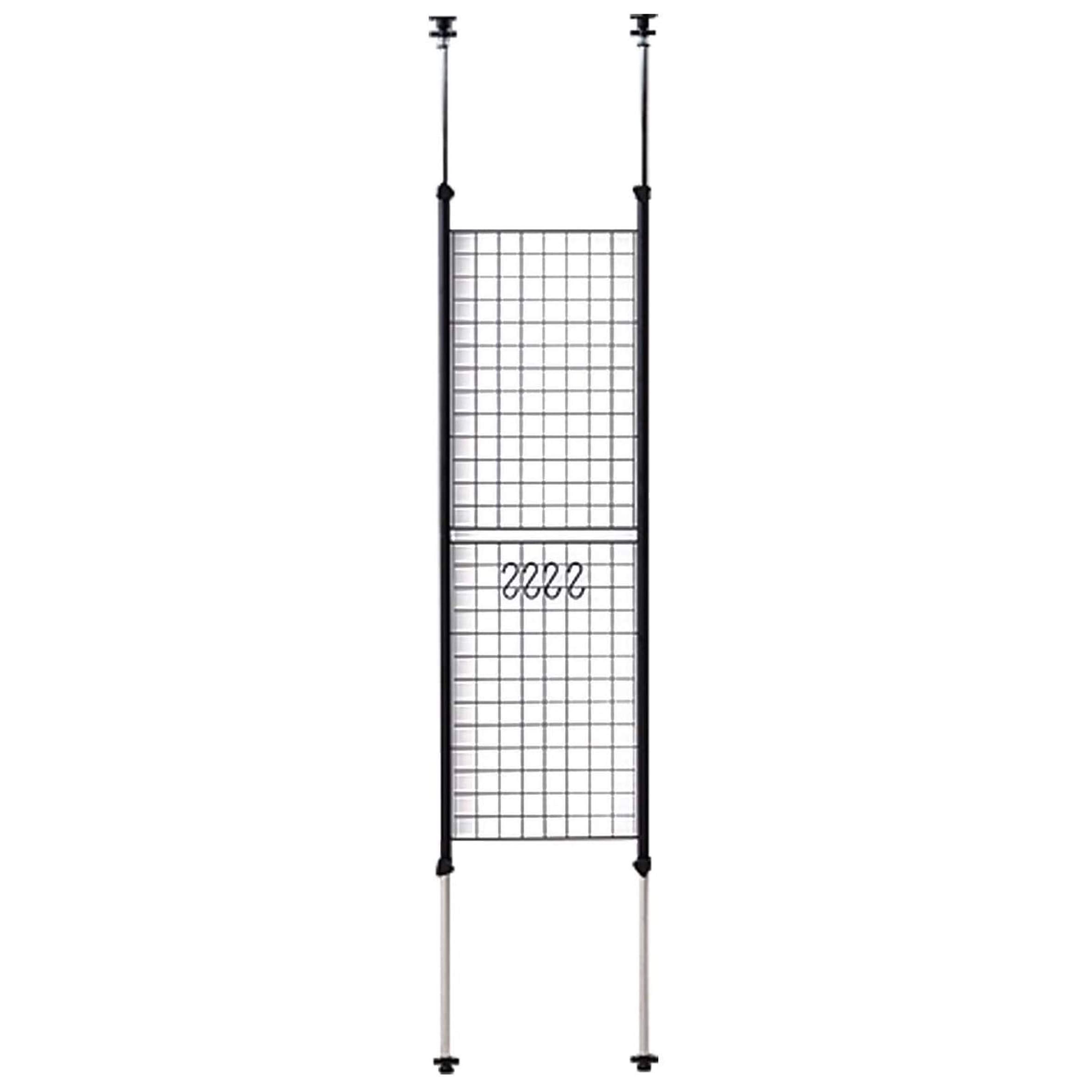 [山善] 突っ張り パーテーション (ワイヤータイプ) 幅45×奥行5×高さ166.5-295.5cm (フック4個付き) 壁掛け 収納 壁面収納 天井 間仕切り 組立品 ブラック SP-45(MBK)
