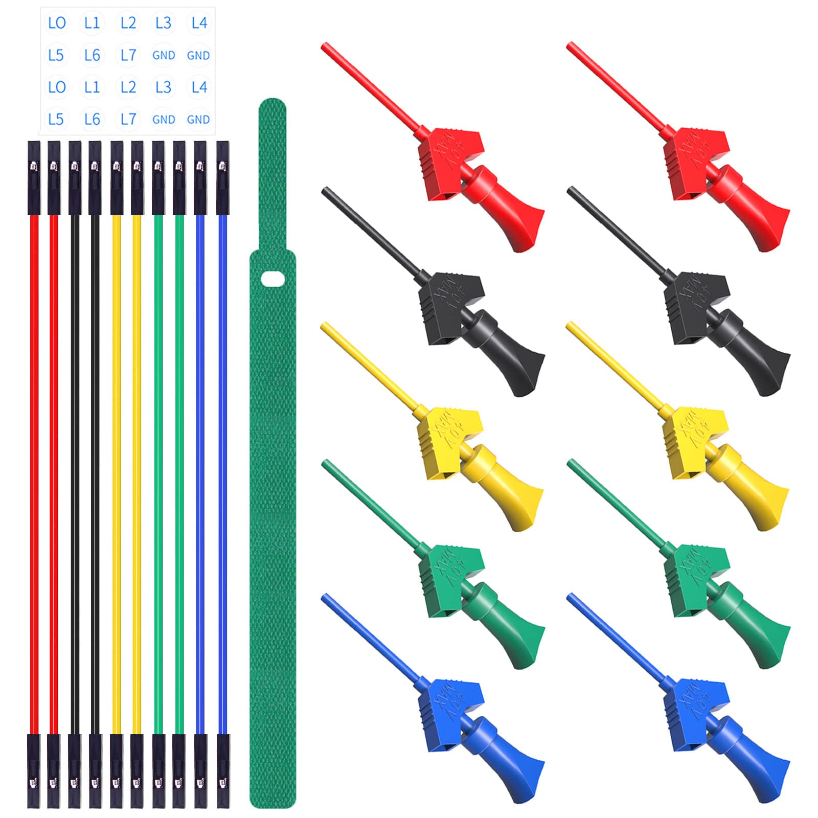 Cleqee 10グループ ミニグラバーSMD ICテストフッククリップジャンパープローブテストリードキット ロジックアナライザー用 5色