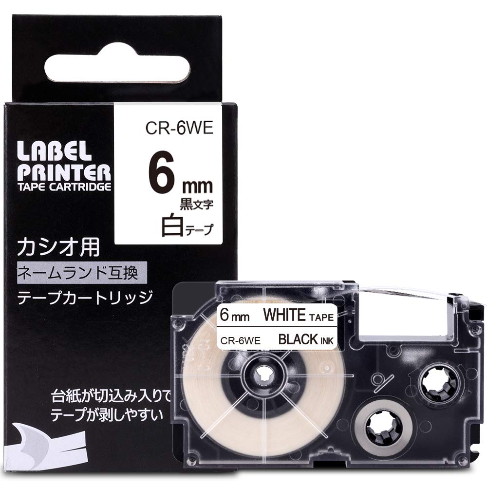 カシオ ネームランド テープ 白 6mm XR-6WE 互換 テープカートリッジ CASIO Name Land 黒文字 KL-TF7 対応 Greateam