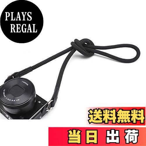 【送料無料】INPON カメラストラップ ネックストラップ 金属リング/リングカバー付き 一眼レフ/ミラーレス/コンパクトカメラ用 ブラック 線径8mm 全長105cm クライミングロープ製