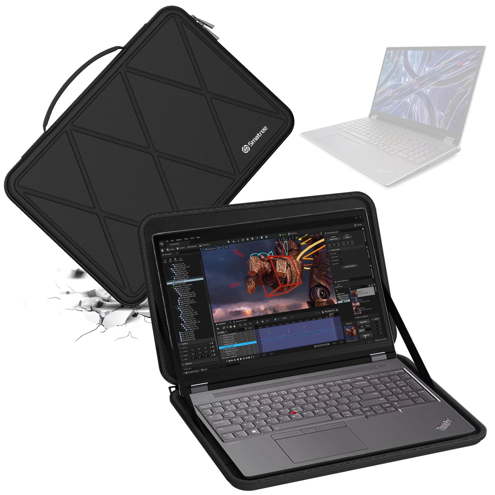 Smatree ハードEVA保護スリーブケース 16インチ Lenovo ThinkPad P16 Gen 2 Mobile Workstation ラップトップ専用ハードケース 16インチノートパソコン用 防水 360度耐衝撃(M106)