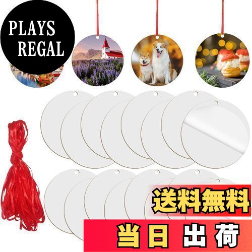 SENHAI 昇華オーナメントブランク 16個 クリスマスオーナメント ラウンド昇華ブランク MDF パーソナライズ ブランクオーナメント クリスマスハンギングオーナメント ディスク 赤い紐付き DIYクリスマスデコレーション用